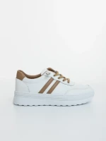 Pantofi sport dama albi cu bej din piele ecologica Anzara