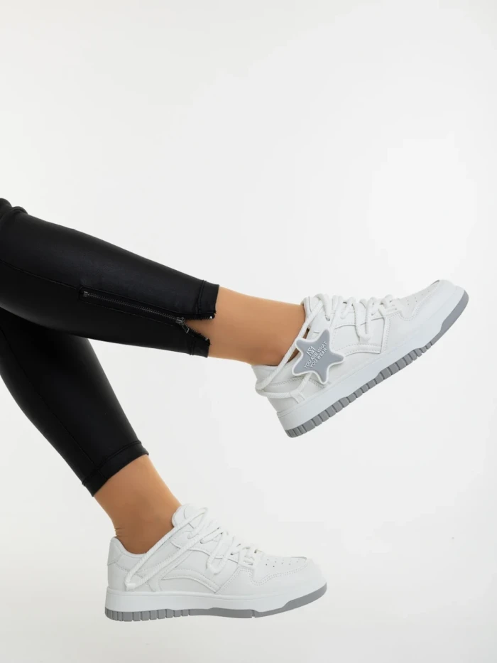 Pantofi sport dama albi din piele ecologica Serenza
