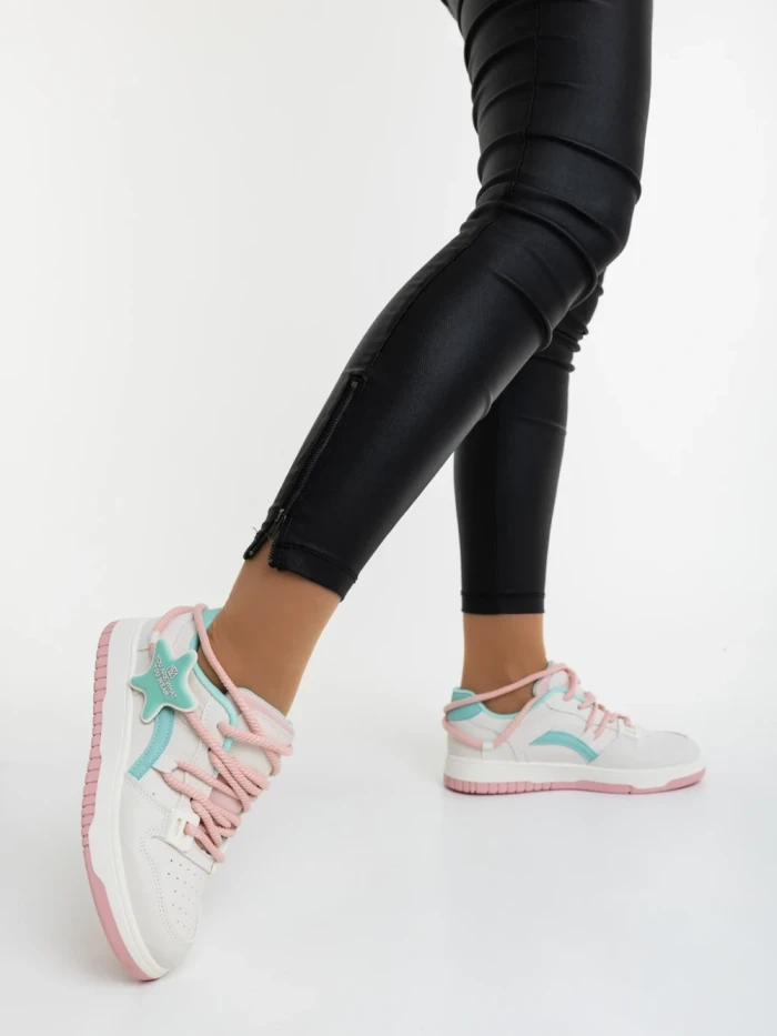 Pantofi sport dama roz cu albastru din piele ecologica Serenza