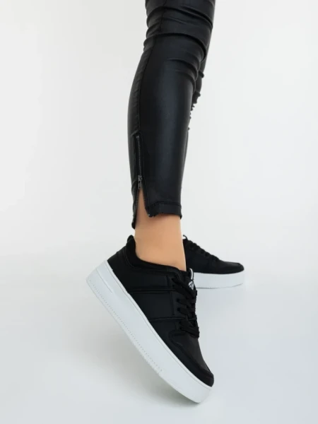 Pantofi sport dama negri cu alb din piele ecologica Sikara