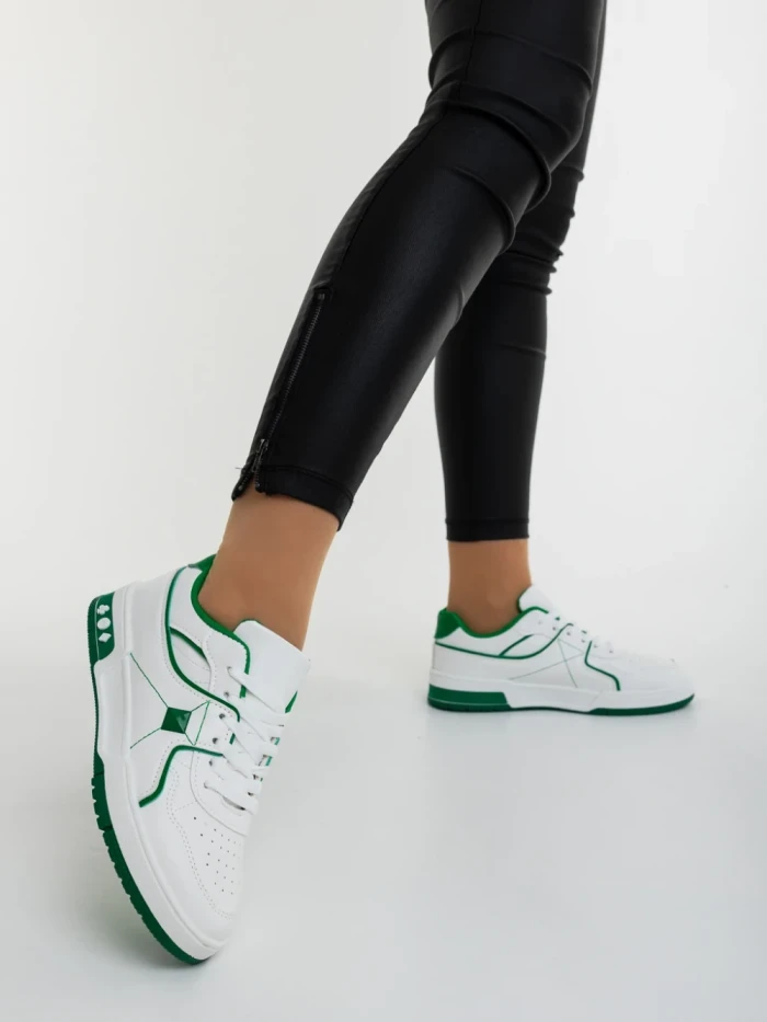 Pantofi sport dama albi cu verde din piele ecologica Dachara