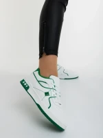 Pantofi sport dama albi cu verde din piele ecologica Dachara