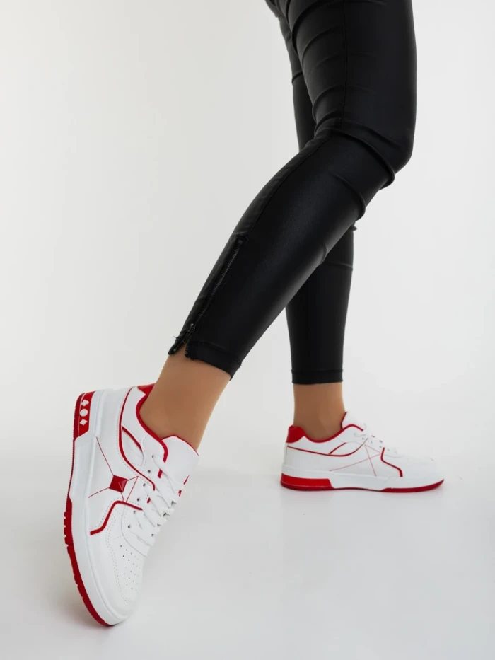 Pantofi sport dama albi cu rosu din piele ecologica Dachara