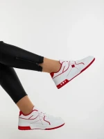 Pantofi sport dama albi cu rosu din piele ecologica Dachara