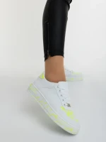 Pantofi sport dama albi cu verde neon din piele ecologica Safara