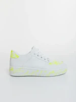Pantofi sport dama albi cu verde neon din piele ecologica Safara