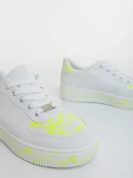 Pantofi sport dama albi cu verde neon din piele ecologica Safara