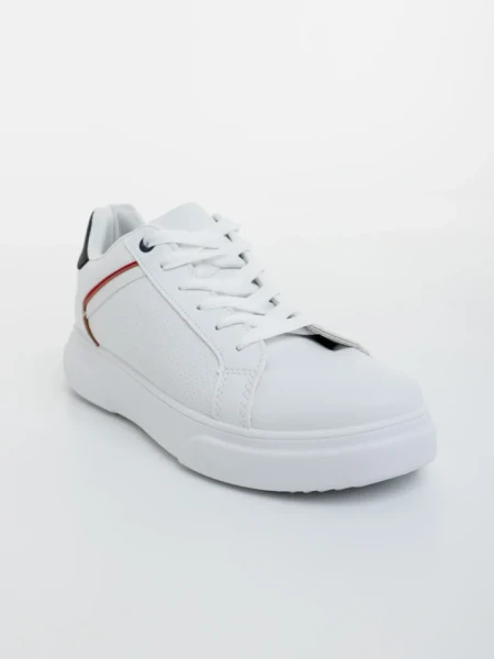 Pantofi sport barbati albi cu rosu din piele ecologica Karcen