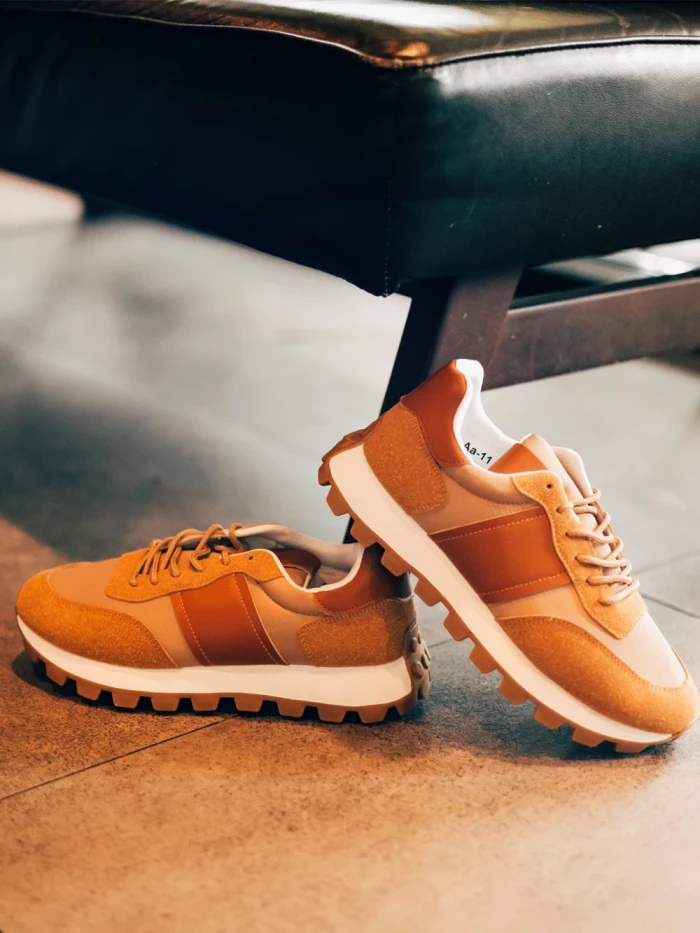 Pantofi sport barbati camel din piele ecologica si material textil Luxton