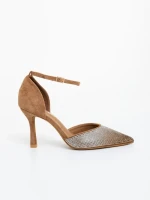 Pantofi dama cu toc camel din material textil Sozara