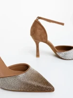 Pantofi dama cu toc camel din material textil Sozara