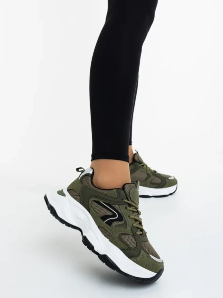 Pantofi sport dama verzi din piele ecologica si material textil Nuzia