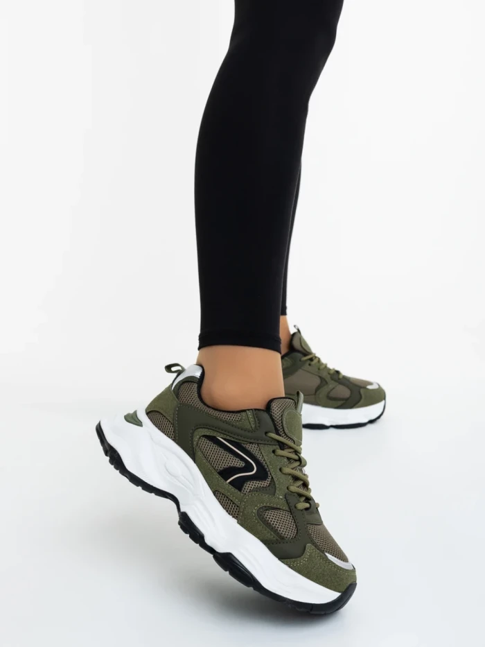 Pantofi sport dama verzi din piele ecologica si material textil Nuzia