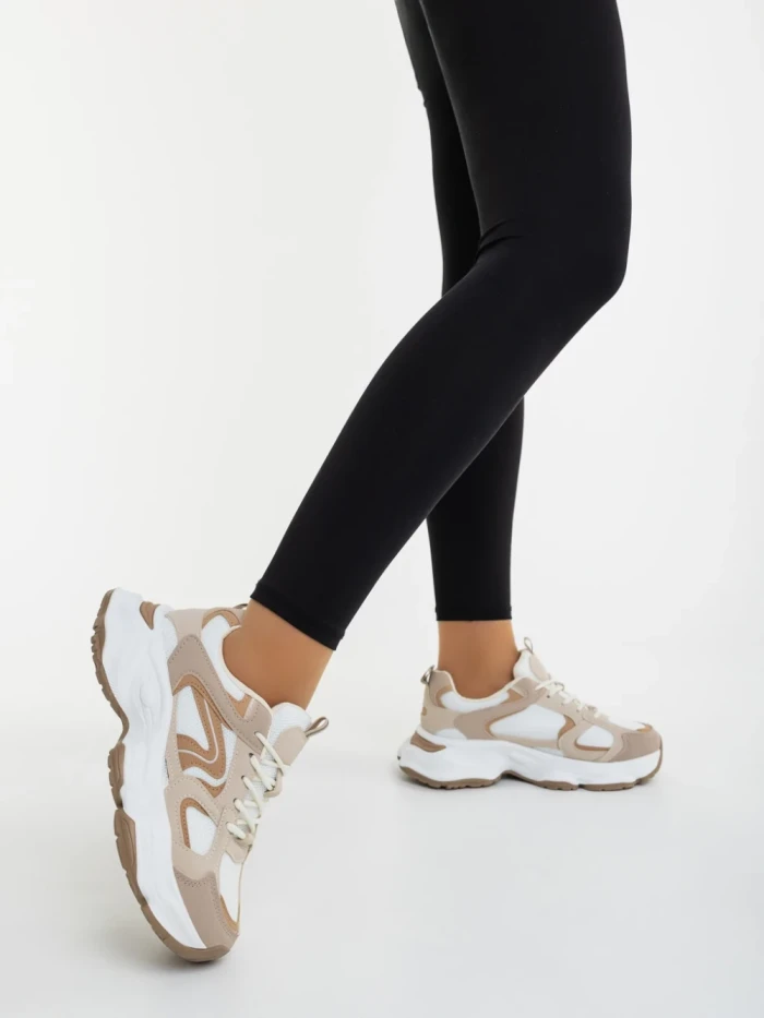 Pantofi sport dama bej din piele ecologica si material textil Nuzia