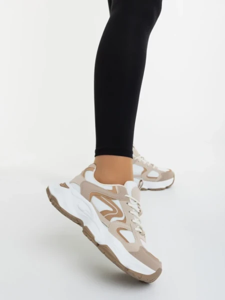 Pantofi sport dama bej din piele ecologica si material textil Nuzia