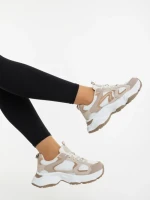 Pantofi sport dama bej din piele ecologica si material textil Nuzia