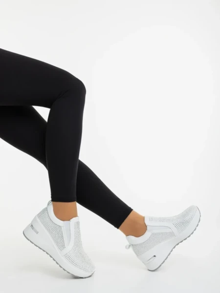 Pantofi sport dama albi din material textil Lovara