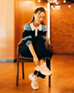 Pantofi sport dama bej din piele ecologica si material textil Lotiva