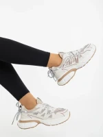 Pantofi sport dama bej din piele ecologica si material textil Lotiva