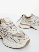 Pantofi sport dama bej din piele ecologica si material textil Lotiva