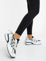 Pantofi sport dama albi cu negru din piele ecologica si material textil Lotiva