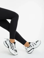 Pantofi sport dama albi cu negru din piele ecologica si material textil Lotiva