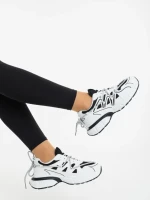 Pantofi sport dama albi cu negru din piele ecologica si material textil Lotiva