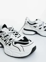 Pantofi sport dama albi cu negru din piele ecologica si material textil Lotiva