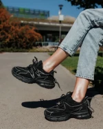 Pantofi sport dama negri din piele ecologica si material textil Lotiva