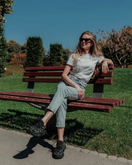 Pantofi sport dama negri din piele ecologica si material textil Lotiva