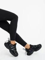 Pantofi sport dama negri din piele ecologica si material textil Lotiva