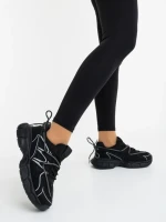 Pantofi sport dama negri din piele ecologica si material textil Lotiva