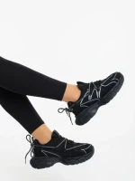 Pantofi sport dama negri din piele ecologica si material textil Lotiva