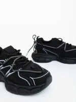 Pantofi sport dama negri din piele ecologica si material textil Lotiva