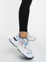 Pantofi sport dama albi cu roz din piele ecologica si material textil Zehara