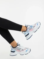 Pantofi sport dama albi cu roz din piele ecologica si material textil Zehara