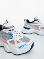 Pantofi sport dama albi cu roz din piele ecologica si material textil Zehara