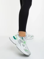 Pantofi sport dama albi cu verde din piele ecologica si material textil Zehara