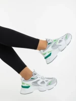 Pantofi sport dama albi cu verde din piele ecologica si material textil Zehara