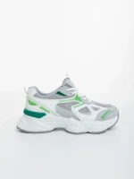 Pantofi sport dama albi cu verde din piele ecologica si material textil Zehara