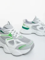Pantofi sport dama albi cu verde din piele ecologica si material textil Zehara
