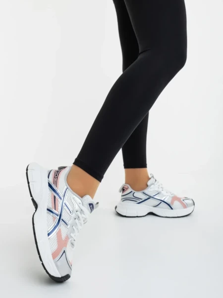 Pantofi sport dama albi cu roz din piele ecologica si material textil Elle