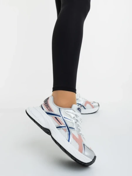 Pantofi sport dama albi cu roz din piele ecologica si material textil Elle