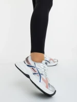 Pantofi sport dama albi cu roz din piele ecologica si material textil Elle