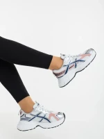 Pantofi sport dama albi cu roz din piele ecologica si material textil Elle