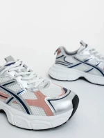 Pantofi sport dama albi cu roz din piele ecologica si material textil Elle