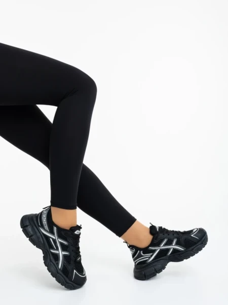 Pantofi sport dama negri din piele ecologica si material textil Elle