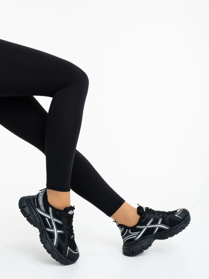 Pantofi sport dama negri din piele ecologica si material textil Elle