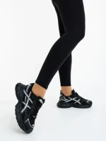 Pantofi sport dama negri din piele ecologica si material textil Elle