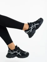 Pantofi sport dama negri din piele ecologica si material textil Elle